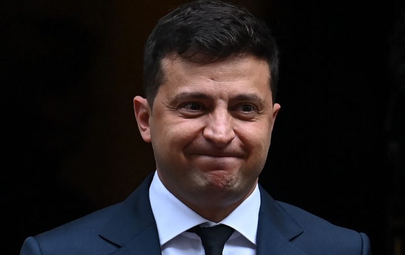 Ukraine's President Volodymyr Zelensky leaves after meeting with Britain's Prime Minister Boris Johnson at number 10 Downing Street, in central London on October 8, 2020. - Britain and Ukraine will on Thursday sign a "strategic partnership agreement" to support Kiev's sovereignty "in the face of Russia's destabilising behaviour", Prime Minister Boris Johnson's office said. (Photo by Daniel LEAL / AFP)