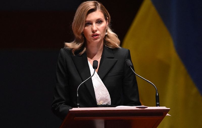 Ukrainian First Lady Olena Zelenska speaks to members of the US Congress about Russia's invasion of Ukraine, in the US Capitol Visitors Center Auditorium on July 20, 2022, in Washington, DC. (Photo by SAUL LOEB / POOL / AFP)