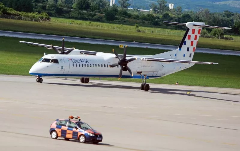 13.05.2013., Zagreb, Pleso - Slijetanje zrakoplova Bombardier Dash 8 Q400 hrvatske avionske kompanije Croatia Airlines.
Photo: Borna Filic/PIXSELL