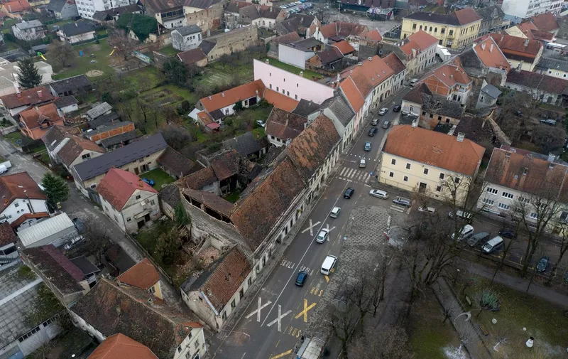 28.12.2020., Petrinja - Pogled iz zraka na ostecene krovove zgrada i kuca stradalih u potresu. 
Photo: Igor Kralj/PIXSELL