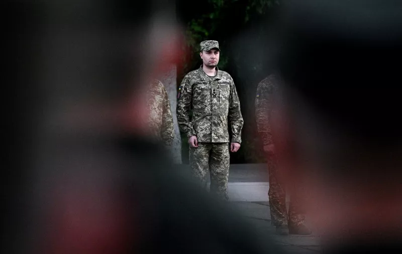 Head of Ukraine's Military Intelligence Kyrylo Budanov attends an event for the return of commanders of Ukrainian forces who held Mariupol's resistance in the city's Azovstal steel plant, in the western Ukrainian city of Lviv on July 8, 2023. Ukrainian commanders Denys Prokopenko, Svyatoslav Palamar, Serhyi Volynsky, Denys Shleha and Oleh Khomenko returned to Ukraine from Istanbul by plane with the Ukrainian president, who was on visit to the Turkish city. The action was slammed by the Kremlin saying both Ukraine and Turkey had violated terms of an agreement for the commanders to remain in Turkey until the end of the conflict. (Photo by YURIY DYACHYSHYN / AFP)