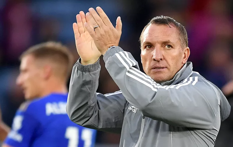 LEICESTER, ENGLAND - SEPTEMBER 29: Brendan Rodgers, Manager of Leicester City applauds fans after the Premier League match between Leicester City and Newcastle United at The King Power Stadium on September 29, 2019 in Leicester, United Kingdom. (Photo by Michael Regan/Getty Images)