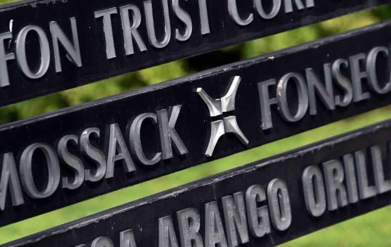 View of a sign outside the building where Panama-based Mossack Fonseca law firm offices are in Panama City, on April 4, 2016. A massive leak -coming from Mossack Fonseca- of 11.5 million tax documents on Sunday exposed the secret offshore dealings of aides to Russian president Vladimir Putin, world leaders and celebrities including Barcelona forward Lionel Messi. An investigation into the documents by more than 100 media groups, described as one of the largest such probes in history, revealed the hidden offshore dealings in the assets of around 140 political figures -- including 12 current or former heads of states. AFP PHOTO/ Rodrigo ARANGUA / AFP / RODRIGO ARANGUA