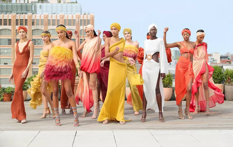 NEW YORK, NEW YORK - SEPTEMBER 15: Models pose for the Bronx &amp; Banco presentation during September 2020 - New York Fashion Week: The Shows at Spring Studios Terrace on September 15, 2020 in New York City.   Arturo Holmes/Getty Images for Bronx &amp; Banco/AFP