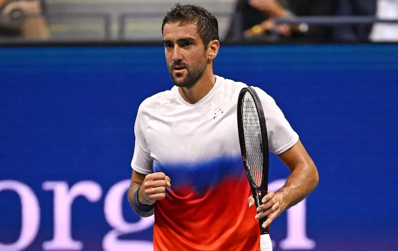QUEENS, NY- SEPTEMBER 05: **NO NY NEWSPAPERS** Marin Cilic CRO reacts on the court as he plays against Carlos Alcaraz ESP on Arthur Ashe Stadium during the 2022 US Open at the USTA Billie Jean King National Tennis Center on September 5, 2022 in Queens, New York City. PUBLICATIONxNOTxINxUSA Copyright: xmpi04x