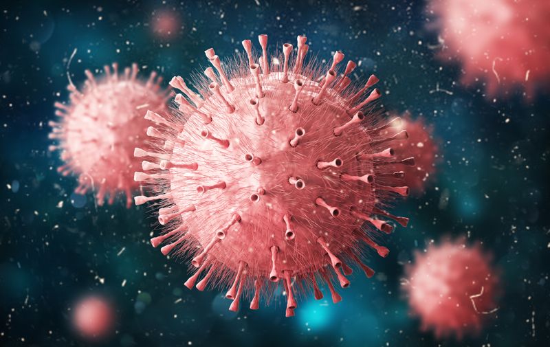 Viral infection causing chronic disease. Hepatitis viruses, influenza virus H1N1, Flu, cell infect organism, aids. 3d illustration