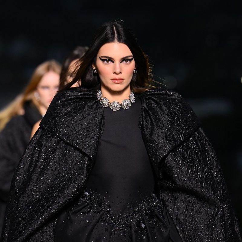 US model Kendall Jenner walks the runway during the Versace Fall/Winter 2023 fashion show in West Hollywood, California on March 9, 2023. (Photo by ANGELA WEISS / AFP)