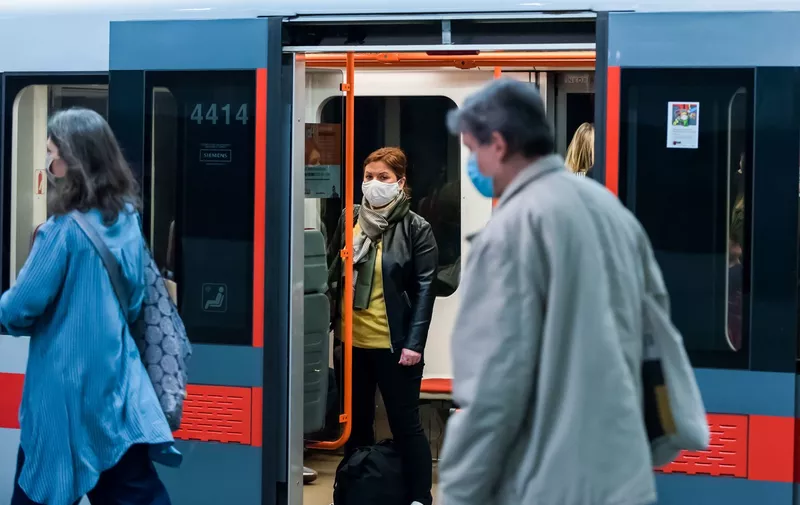 A woman wearing a face mask is seen traveling in a train on the first day of the end of the state of emergency.
State of emergency due to the Coronavirus (Covid-19) pandemic, which was declared by the Czech government in the whole territory of the Czech Republic on 12th March has ended. 18th of May is the first day after the State of Emergency officially comes to the end for the people in Czech republic, however wearing of protective face masks on public spaces such as closed indoor restaurants and hotels remains a required by law.
End of Coronavirus (Covid-19) State of Emergency in Prague, Czech Republic - 18 May 2020,Image: 520368972, License: Rights-managed, Restrictions: , Model Release: no