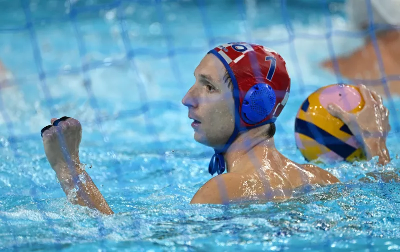 Paris, 090824. Olympic Games, Olympische Spiele, Olympia, OS Paris 2024. La Defense Arena. Semifinal match of the Water polo, Wasserball tournament, Hungary - Croatia. In photo: Marko Bijac. Photo: Tom Dubravec / CROPIX Pariz Francuska Copyright: xxTomxDubravecx oi_madjarska_hrvatska69-070824
