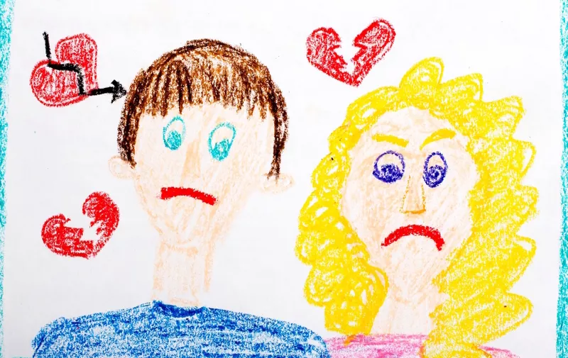Representation of marriage break up or divorce - colorful drawing, Image: 299065140, License: Royalty-free, Restrictions: , Model Release: no, Credit line: Profimedia, Stock Budget