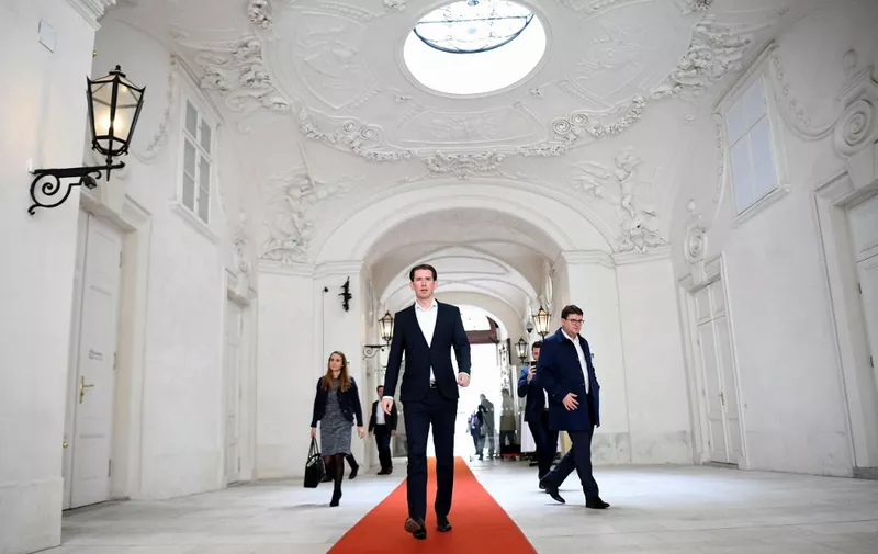 The head of Austrian People's party (OeVP) Sebastian Kurz arrives to hold exploratory talks with the NEOS party two days after he was named to form a new government, in Vienna, Austria, on October 9, 2019. (Photo by HELMUT FOHRINGER / APA / AFP) / Austria OUT