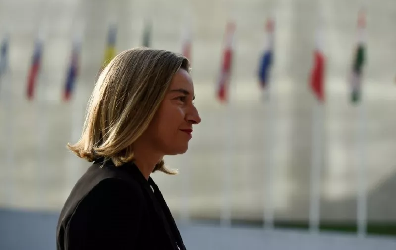High Representative of the Union for Foreign Affairs and Security Policy Federica Mogherini arrives for a EU Foreign Affairs meeting in Luxembourg on October 16, 2017.  / AFP PHOTO / JOHN THYS