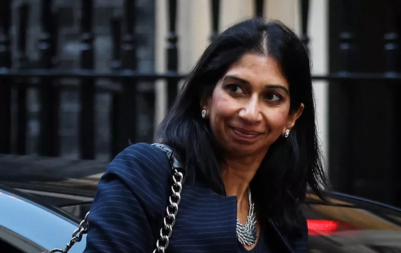 Britain's Home Secretary Suella Braverman arrives to attend the weekly Cabinet meeting at 10 Downing Street, in London, on October 11, 2022. (Photo by ISABEL INFANTES / AFP)