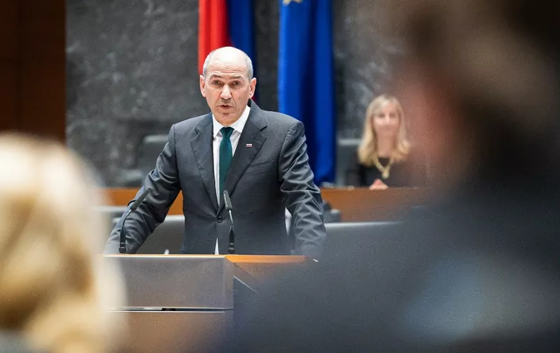 Slovenian Democratic Party leader Janez Jansa delivers a speech after being elected as Slovenia's Prime Minister by the members of the National Assembly in Ljubljana, Slovenia, on March 3, 2020. (Photo by Jure Makovec / AFP)