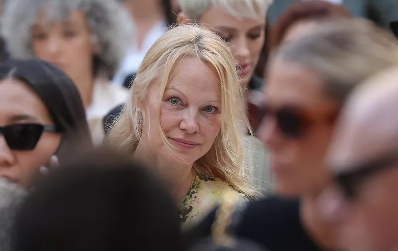 Pamela Anderson attends the Victoria Beckham Womenswear Spring-Summer 2024 show as part of Paris Fashion Week in Paris, France on September 29, 2023.,Image: 809592827, License: Rights-managed, Restrictions: , Model Release: no