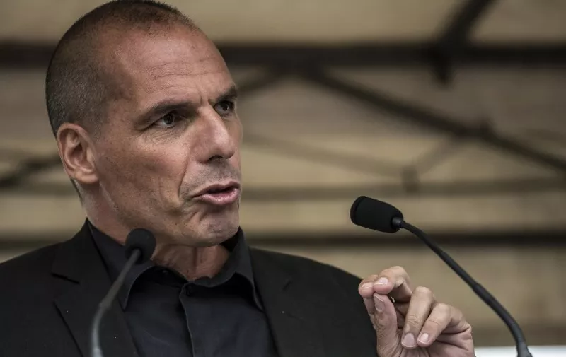 Former Greek Finance Minister Yanis Varoufakis speaks during the 43rd annual Fete de la Rose political meeting on August 23, 2015 in Frangy-en-Bresse. AFP PHOTO / JEAN-PHILIPPE KSIAZEK