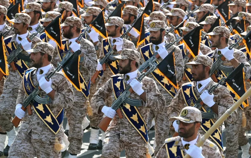 Iranian soldiers march during the annual military parade marking the anniversary of the outbreak of the devastating 1980-1988 war with Saddam Hussein's Iraq, in the capital Tehran on September 22, 2022. (Photo by AFP)