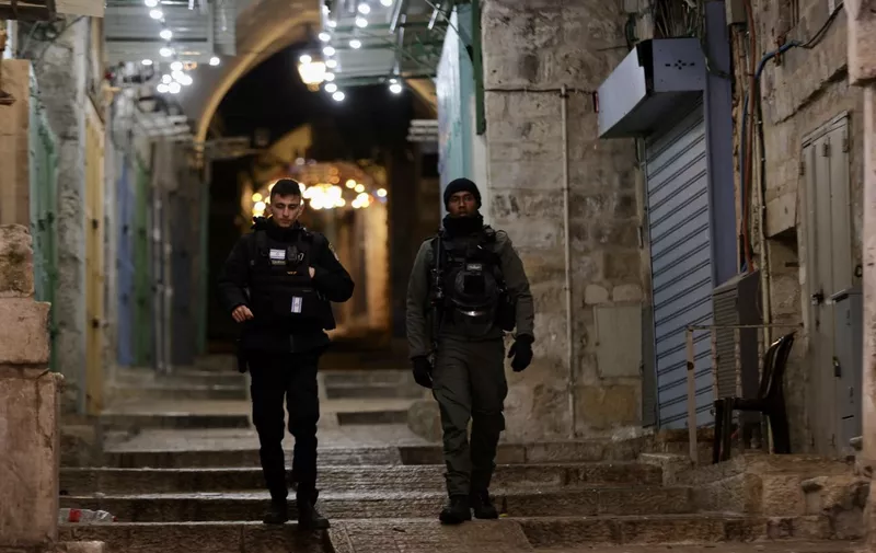JERUSALEM - MARCH 31: Israeli forces take security measures after killing a Palestinian at the entrance of Masjid al-Aqsa in Jerusalem on March 31, 2023. Mustafa Alkharouf / Anadolu Agency (Photo by Mustafa Alkharouf / ANADOLU AGENCY / Anadolu Agency via AFP)