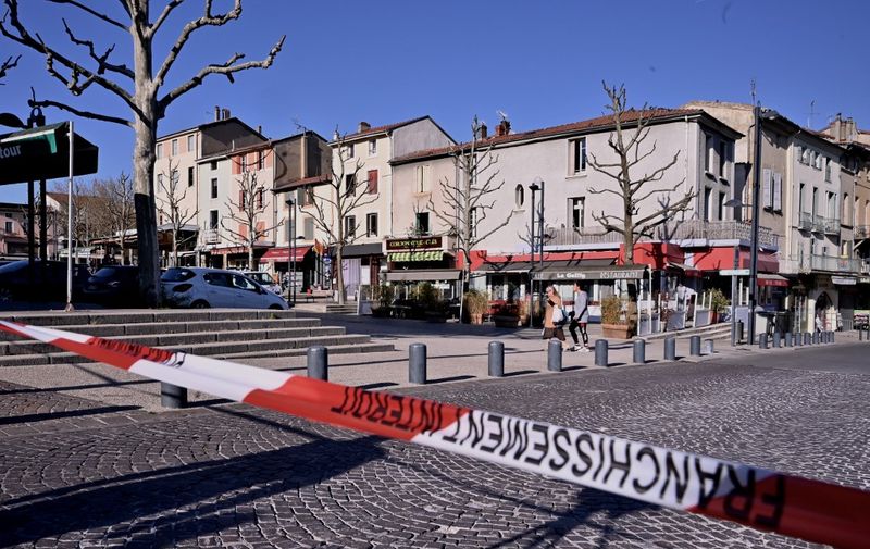 A picture taken on April 4, 2020 shows the city centre of Romans-sur-Isere, after a man attacked several people with a knife, killing two and injuring seven before being arrested, according to sources close to the investigation. (Photo by JEFF PACHOUD / AFP)