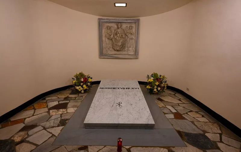 The tomb of late Pope emeritus Benedict XVI in St. Peters basilica at the Vatican on January 8, 2023. (Photo by Vincenzo PINTO / AFP)