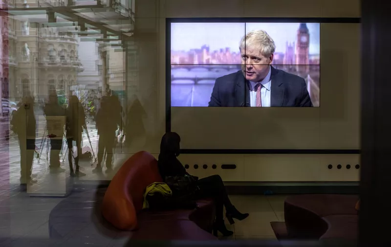 LONDON, ENGLAND - DECEMBER 09: Boris Johnson is seen on a screen in the reception of the BBC as he appears on BBC's 'Andrew Marr Show' at the New Broadcasting House of the BBC on December 9, 2018 in London, England. Mr Johnson answered questions regarding Tuesday's vote in the commons on British Prime Minister Theresa May's proposed deal on exiting the European Union. (Photo by Dan Kitwood/Getty Images)