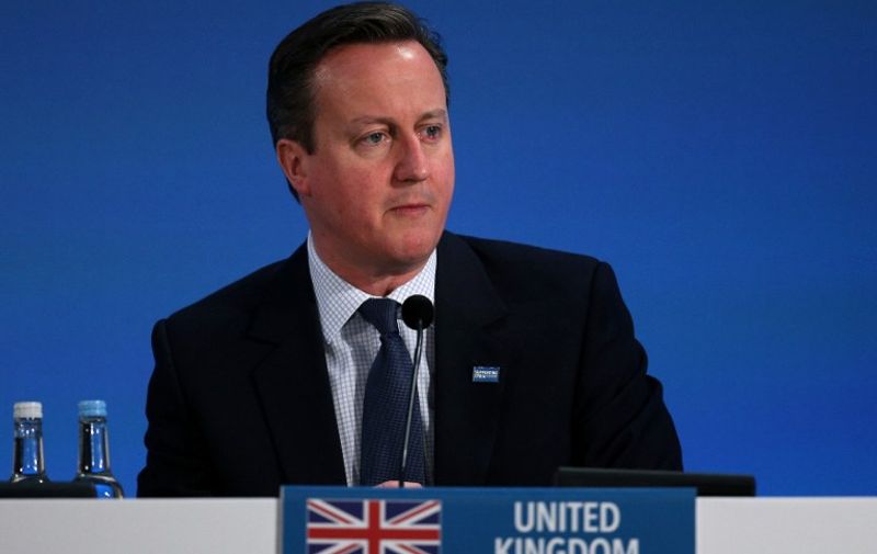 British Prime Minister David Cameron speaks during a donor conference entitled 'Supporting Syria &amp; The Region' at the QEII centre in central London on February 4, 2016.
World leaders gather in London on Thursday to try to raise $9 billion (8.3 billion euros) for the millions of Syrians hit by the country's civil war and a refugee crisis spanning Europe and the Middle East. 
 / AFP / POOL / Dan Kitwood