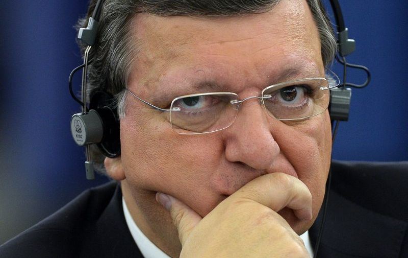 Outgoing European Commission President Jose Manuel Barroso attends the review of the Barroso II Commission, in the European Parliament Strasbourg, eastern France on October 21, 2014. Barroso will be replaced at the head of the Commission by Luxemburg's Jean-Claude Juncker.  AFP PHOTO / PATRICK HERTZOG / AFP PHOTO / PATRICK HERTZOG