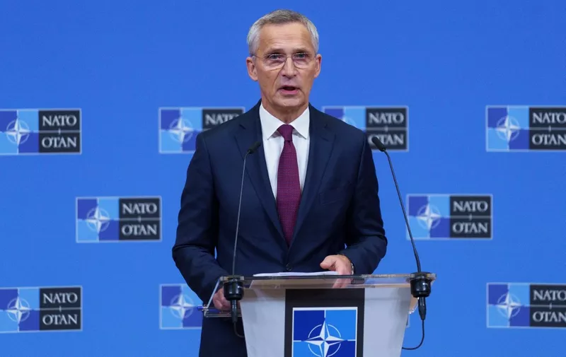 NATO Secretary General Jens Stoltenberg addresses a press conference at the NATO Headquarters in Brussels, on November 29, 2023. (Photo by SIMON WOHLFAHRT / AFP)
