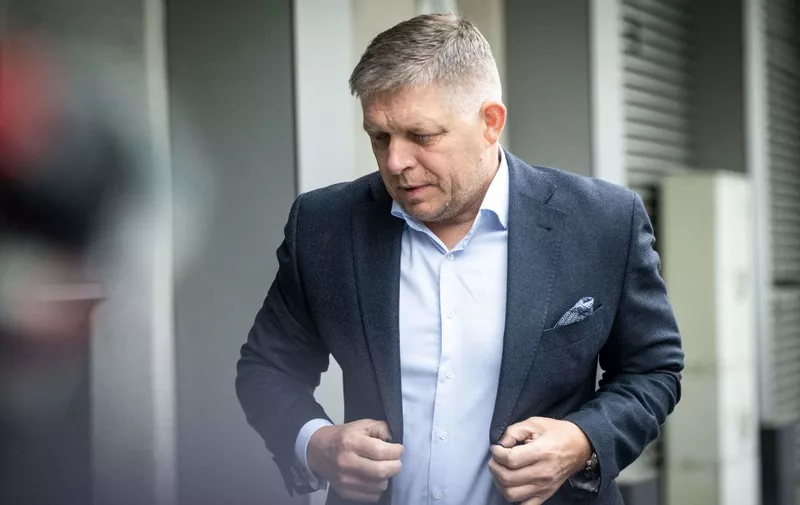 Chairman of Smer-Social Democracy party Robert Fico arrives for a press conference at the party's headquarters after an early parliamentary election in Bratislava, Slovakia on October 1, 2023. A populist party that wants to stop military aid to Ukraine and is critical of the EU and NATO has won Slovakia's election, results showed on October 1. The Smer-SD party led by former prime minister Robert Fico scored 23 percent in Saturday's vote, beating the centrist Progressive Slovakia at 18 percent. (Photo by VLADIMIR SIMICEK / AFP)