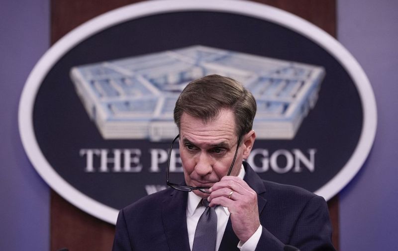 ARLINGTON, VA - SEPTEMBER 03: Pentagon Press Secretary John Kirby speaks during a press briefing at the Pentagon on September 3, 2021 in Arlington, Virginia. The briefing was mainly focused on how the U.S. government and Department of Defense is handling and assisting with Afghan refugee resettlement.   Drew Angerer/Getty Images/AFP (Photo by Drew Angerer / GETTY IMAGES NORTH AMERICA / Getty Images via AFP)