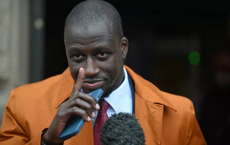 French footballer Benjamin Mendy reacts as he leaves Chester Crown Court in Chester, north-west England, on July 14, 2023, having been cleared of one count of rape and another of attempted rape. A UK court jury on Friday acquitted former Manchester City and France footballer Benjamin Mendy of one count of rape and another of attempted rape. Mendy, 28, had been on trial at Chester Crown Court, northwest England, after previously being cleared of six counts of rape and one of sexual assault. (Photo by Oli SCARFF / AFP)
