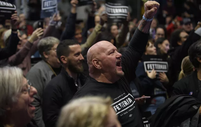 PITTSBURGH, PA - NOVEMBER 09: Supporters cheer during an election night event for Democratic Senate candidate John Fetterman at StageAE on November 9, 2022 in Pittsburgh, Pennsylvania. Fetterman defeated Republican Senate candidate Dr. Mehmet Oz.   Jeff Swensen/Getty Images/AFP (Photo by JEFF SWENSEN / GETTY IMAGES NORTH AMERICA / Getty Images via AFP)