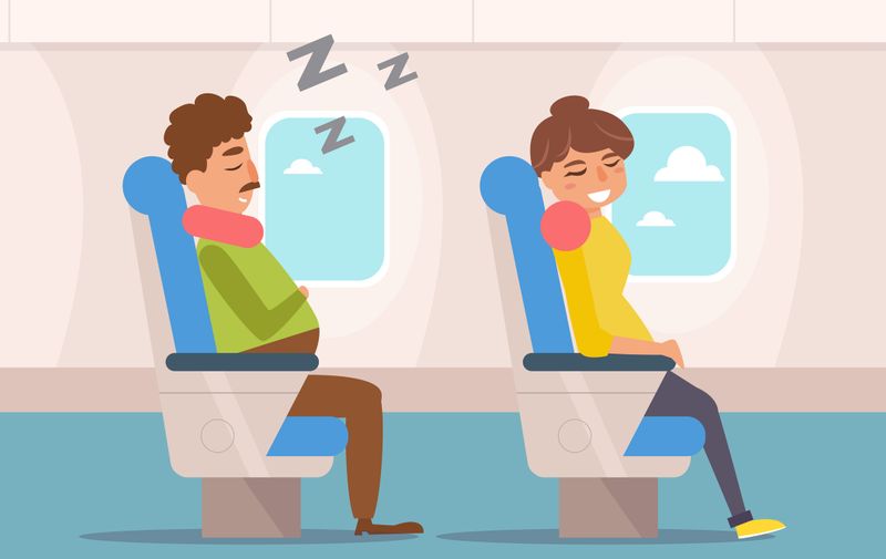 People are sleeping on the plane. Vector. Cartoon. Isolated art on white background. Flat