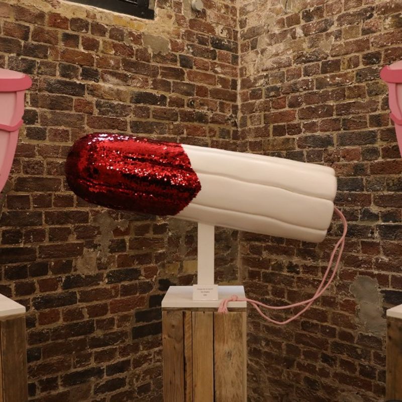 Models of a pair of menstrual cups and a tampon are on display during the press preview of the new Vagina Museum in Camden market, north London on November 14, 2019. (Photo by Isabel INFANTES / AFP)