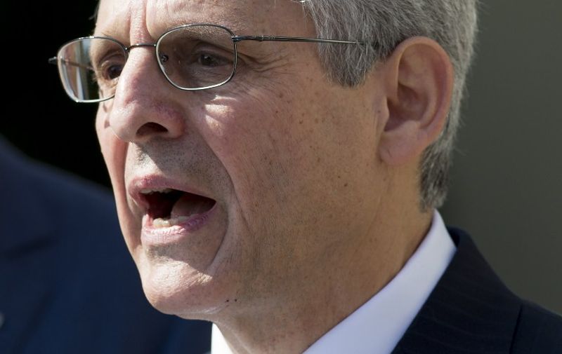 US Supreme Court nominee Judge Merrick Garland speaks after being nominated by US President Barack Obama in the Rose Garden of the White House in Washington, DC, March 16, 2016.
Garland, 63, is currently Chief Judge of the United States Court of Appeals for the District of Columbia Circuit. The nomination sets the stage for an election-year showdown with Republicans who have made it clear they have no intention of holding hearings to vet any Supreme Court nominee put forward by the president. / AFP / SAUL LOEB