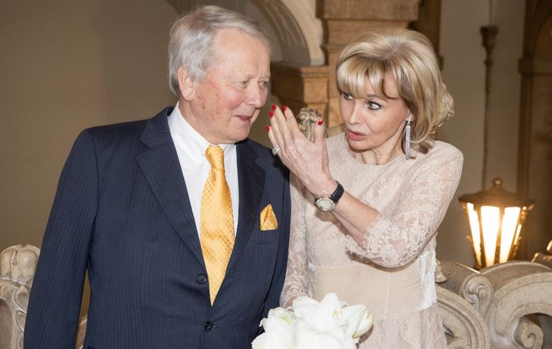 Wolfgang Porsche and Claudia Hübner wedding at the Mirabell Palace in Salzburg, Austria, on 2 nd February 2019. PICTURE: Wolfgang Porsche and Claudia Hübner (Photo by MIKE VOGL.vogl-perspektive.at / APA-PictureDesk / APA-PictureDesk via AFP)