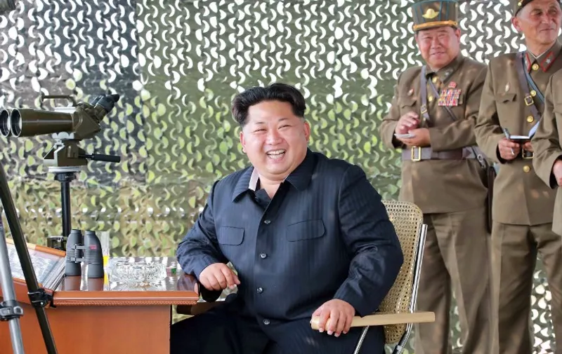 This undated picture released from North Korea's official Korean Central News Agency (KCNA) on June 18, 2015 shows North Korean leader Kim Jong-Un inspecting a firing contest of AA artillery personnel at an undisclosed location in North Korea.    AFP PHOTO / KCNA via KNS    REPUBLIC OF KOREA OUT
THIS PICTURE WAS MADE AVAILABLE BY A THIRD PARTY. AFP CAN NOT INDEPENDENTLY VERIFY THE AUTHENTICITY, LOCATION, DATE AND CONTENT OF THIS IMAGE. THIS PHOTO IS DISTRIBUTED EXACTLY AS RECEIVED BY AFP.
---EDITORS NOTE--- RESTRICTED TO EDITORIAL USE - MANDATORY CREDIT "AFP PHOTO / KCNA VIA KNS" - NO MARKETING NO ADVERTISING CAMPAIGNS - DISTRIBUTED AS A SERVICE TO CLIENTS