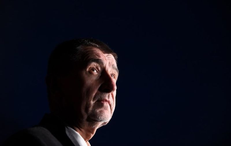 Leader of the ANO movement ('YES') Andrej Babis answers journalists' questions after his meeting with Czech President Milos Zeman on November 28, 2017 at Prague Castle. / AFP PHOTO / Michal CIZEK