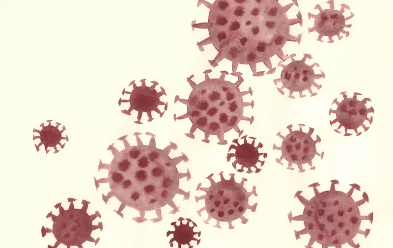 Background from a watercolor drawing of a coronavirus to illustrate dangerous cases of a pandemic