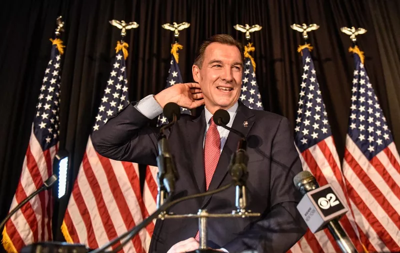 WOODBURY, NEW YORK - FEBRUARY 13: Democratic U.S. House candidate Tom Suozzi celebrates his victory in the special election to replace Republican Rep. George Santos on February 13, 2024 in Woodbury, New York. Suozzi defeated Republican Mazi Pilip in a race closely watched nationally as the presidential race heats up.   Stephanie Keith/Getty Images/AFP (Photo by STEPHANIE KEITH / GETTY IMAGES NORTH AMERICA / Getty Images via AFP)
