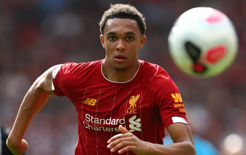 LIVERPOOL, ENGLAND - SEPTEMBER 14: Trent Alexander-Arnold of Liverpool during the Premier League match between Liverpool FC and Newcastle United at Anfield on September 14, 2019 in Liverpool, United Kingdom. (Photo by Michael Steele/Getty Images)