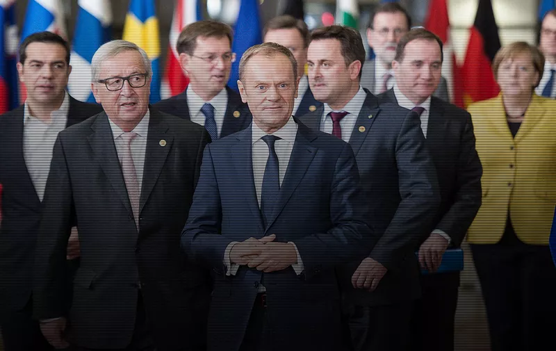 Jean-Claude Juncker , the president of the European Commission (L) and Donald Tusk , the president of the European Council during family photo of EU head of states summit on defense, migration and Brexit in Brussels, Belgium on 14.12.2017., Image: 357949392, License: Rights-managed, Restrictions: WORLDWIDE RIGHTS AVAILABLE. End users shall not licence, sell, transmit, or distribute any photographs represented by eyevine, to any third party., Model Release: no, Credit line: Profimedia, Eyevine