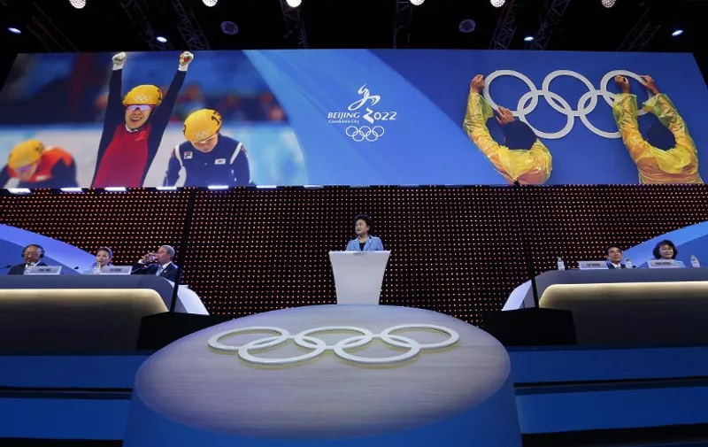 China's Vice Premier Liu Yandong (C) speaks during the bid presentation to host the 2022 Winter Olympics in the Chinese city of Beijing, at the 128th International Olympic Committee (IOC) session in Kuala Lumpur on July 31, 2015. 