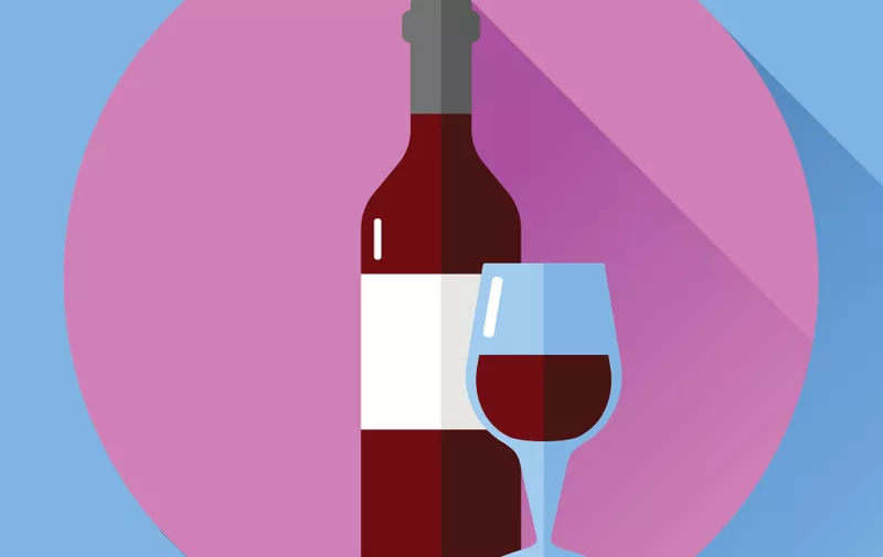 vector flat icon with bottle and glass of red wine