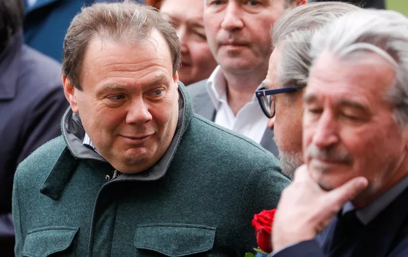 MOSCOW, RUSSIA - APRIL 12, 2021: Mikhail Fridman (L), Alfa Bank Supervisory Board Chairman, member of the ABH Holdings S.A. Board, attends a ceremony held outside the Alfa Bank building on Masha Poryvayeva Street to unveil a memorial stele for Soviet cosmonaut Alexei Leonov (1934-2019) known as the first person to have conducted a spacewalk. Mikhail Japaridze/TASS,Image: 604961358, License: Rights-managed, Restrictions: , Model Release: no, Credit line: Profimedia