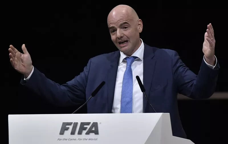 New FIFA president Gianni Infantino delivers a speech after winning the FIFA presidential election during the extraordinary FIFA Congress in Zurich on February 26, 2016. AFP PHOTO / FABRICE COFFRINI / AFP / FABRICE COFFRINI
