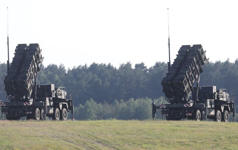 Patriot long-range air defence systems of the German Bundeswehr armed forces are deployed at Vilnius Airport ahead of the upcoming NATO Summit in Vilnius, Lithuania on July 7, 2023. (Photo by PETRAS MALUKAS / AFP)