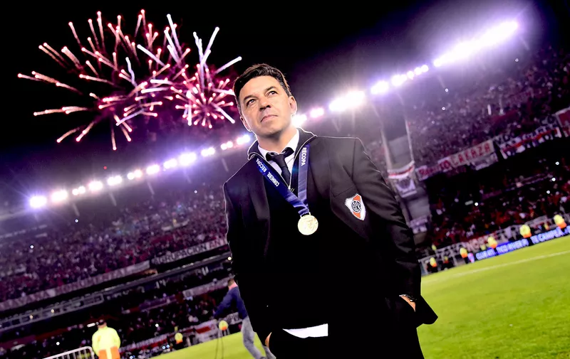 BUENOS AIRES, ARGENTINA - MAY 30: Marcelo Gallardo head coach of River Plate wearing his medal looks on after winning the CONMEBOL Recopa Sudamericana 2019 against Athletico Paranaense at Estadio Monumental Antonio Vespucio Liberti on May 30, 2019 in Buenos Aires, Argentina. (Photo by Amilcar Orfali/Getty Images)