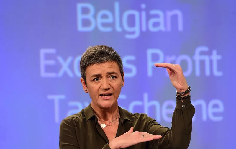 European Commissioner for competition Margrethe Vestager addresses a press conference on Belgium excess profit tax scheme at the European Commission in Brussels on January 11, 2016.
The European Commission has concluded that selective tax advantages granted by Belgium under its "excess profit" tax scheme are illegal under EU state aid rules. / AFP / EMMANUEL DUNAND