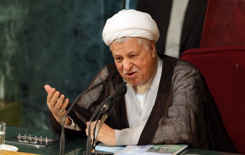 Former Iranian president and head of Iran's Assembly of Experts, Akbar Hashemi Rafsanjani, delivers a speech during a meeting of the top clerical body in Tehran on September 14, 2010, urging Iranian officials against dismissing the sanctions as "jokes", saying that the Islamic republic was facing its worst ever "assault" from the global community.  On June 9, the Security Council imposed its fourth set of sanctions against Iran for defiantly pursuing the controversial uranium enrichment programme.  AFP PHOTO/ATTA KENARE / AFP PHOTO / ATTA KENARE